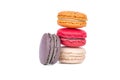 Sweet and colourful macaroons on white background , macaroons variety close up. Royalty Free Stock Photo