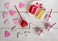 Sweet composition, cakepops, cookies and cake on plate