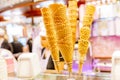 Cones at the ice-cream shop showcase Royalty Free Stock Photo