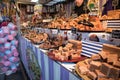 Sweet confection fudge stand stall vendor in market place setting