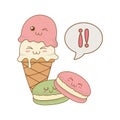 Sweet cookies and ice cream pastry kawaii characters