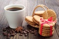 Sweet cookies tied ribbon and cup of coffee Royalty Free Stock Photo