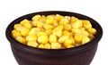 Sweet corn kernels in bowl over white Royalty Free Stock Photo