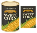 Sweet corn label and tin can with this label