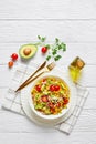 Sweet corn salad with avocado in a bowl Royalty Free Stock Photo