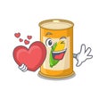 A sweet corn tin cartoon character style holding a big heart