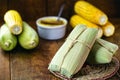 Sweet Corn, typical of Brazil, called Pamonha, Food for June and July parties Royalty Free Stock Photo