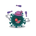 A sweet coronavirus COVID 19 mascot cartoon style playing Juggling