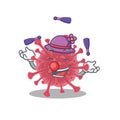 A sweet coronavirus disease mascot cartoon style playing Juggling