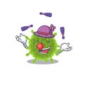 A sweet coronavirus mascot cartoon style playing Juggling