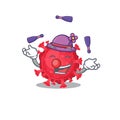 A sweet coronavirus substance mascot cartoon style playing Juggling