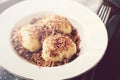 Sweet cottage cheese dumplings with breadcrumbs