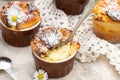 Sweet cottage cheese souffle with raisins for dessert
