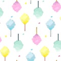 Sweet cotton candy pattern. Cute food texture. Dessert kids decoration with light pink, mint, blue and yellow sugar Royalty Free Stock Photo