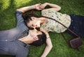 Sweet Couple Laying Grass Concept Royalty Free Stock Photo