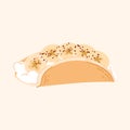 Sweet cream bun with banana vector. Japan Asian food illustration isolated on beige background