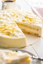 Sweet creamy cake on white table Royalty Free Stock Photo