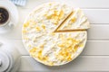 Sweet creamy cake on white table. Top view Royalty Free Stock Photo