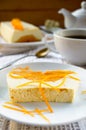 Sweet creamy pudding with cottage cheese and pumpkin souffle Royalty Free Stock Photo