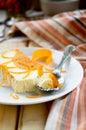 Sweet creamy pudding with cottage cheese and pumpkin souffle Royalty Free Stock Photo