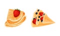 Sweet Crepe or Pancake Served with Berry Filling Vector Set