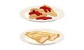 Sweet Crepe or Pancake Served on Plate with Cherry Jam and Quark Filling Vector Set