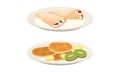 Sweet Crepe or Pancake Served on Plate with Cream and Berry Filling Vector Set