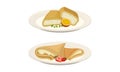 Sweet Crepe or Pancake Served on Plate with Quark Filling Vector Set