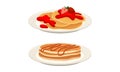 Sweet Crepe or Pancake Served on Plate with Strawberry Jam and Caramel Vector Set Royalty Free Stock Photo