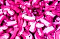 Sweet crimson pink tooth jelly candies as background