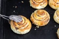 sweet croissant brioche snail with raisin-walnut filling