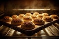 sweet crunchy buns baking in oven on baking tray