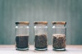 Sweet cumin, white cumin and coriander seed in a glass jar