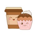 Sweet cupcake and coffee pastry kawaii characters