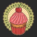 Sweet cupcake colorful vintage sticker Royalty Free Stock Photo