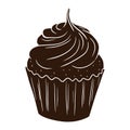 Sweet Cupcake Silhouette. Tasty Pastry. Muffin shadow for stickers, invitation, harvest, logo, recipe, menu and greeting