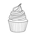 Sweet cupcake. Simple black and white vector illustration. Design for a signboard or menu for a cafe, bakery. Dessert concept. Royalty Free Stock Photo