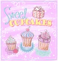 Sweet cupcakes menu cover or poster ventage design Royalty Free Stock Photo