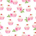 Sweet cupcakes vector seamless pattern