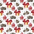 Sweet cups, chocolate and heart seamless pattern. Valentine background. lovely cup texture. watercolor texture with cup