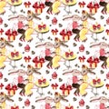 Loving rabbits, sweet cups, chocolate and heart seamless pattern. Valentine background. lovely cup texture. watercolor