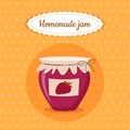 Sweet cute jam jar homemade strawberry dessert food vector illustration for poster, postcard, menu