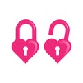 Sweet and cute pink love lock and unlock icon set Royalty Free Stock Photo