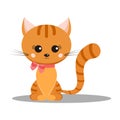 Sweet and cute smiling little ginger striped cat with pink bow on its neck