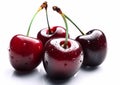 Sweet dark cherries on white background.Macro.AI generative Royalty Free Stock Photo