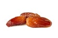 Sweet dates fruit or three dried dates isolated on white