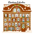 Sweet december christmas advent calendar with dates and traditional decoration vector.