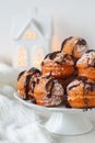 Sweet deep fried small homemade balls donuts on a platter