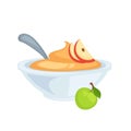 Sweet delicious applesauce in deep bowl with spoon