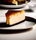 Sweet and delicious chocolate and caramel cheesecake on the plate.